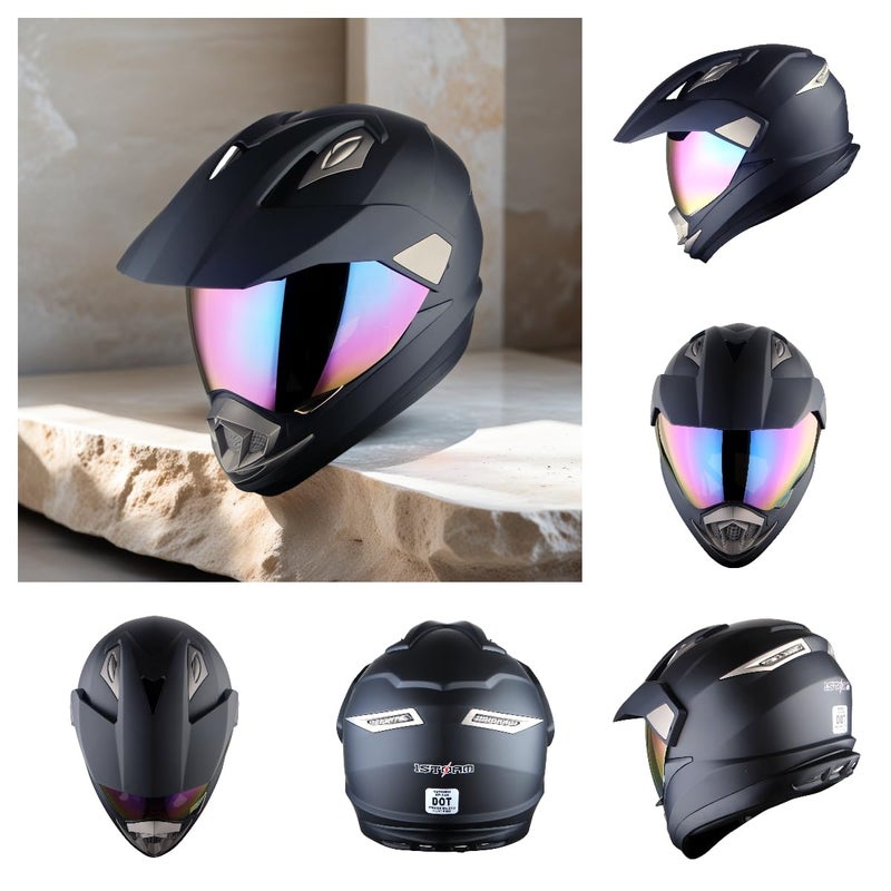 1Storm Dual Sport Helmet Motorcycle Full Face Motocross Off Road Bike Matt Black HGXP14A - Image 2